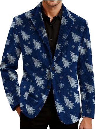 Generic Red Blazer for Men,Ugly Christmas Corduroy Ceremonial Blazers Single Breasted Blazer Mens Christmas Printed Suits & Blazers Novelty Xmas Graphic Suit 
