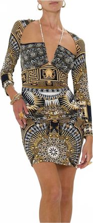 Camilla Short Cut Out Jersey Halter Neck Dress In Temples Of Dendara