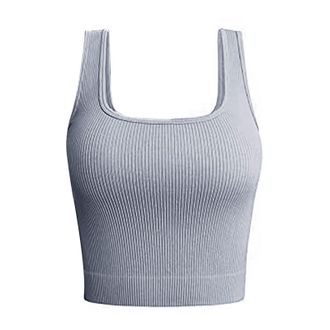 Generic Spaghetti Strap Crop Top Lace Womens Tank Tops Ribbed Seamless Workout Exercise Shirts Yoga Crop Tops plus Size Halter Tops for Women 3x (Grey, S)