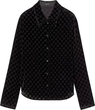 Gucci Casual Shirts, male, Black, Size: L Button-Fastening Logo Pattern Long Sleeve Shirt