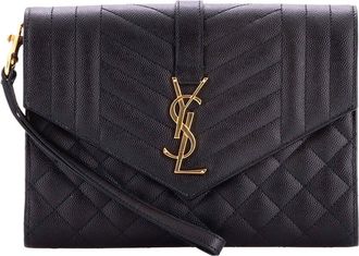 Saint Laurent Classic Monogram Envelope Wristlet Clutch Mixed Matelass&eacute; Leather (Authentic Pre-Loved)