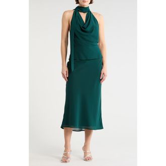Le Lis Blanc Deux Halter Cowl Neck Midi Dress in Hunter Green at Nordstrom Rack, Size X-Small