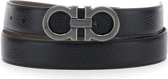 Ferragamo Black Textured Reversible Buckle Belt