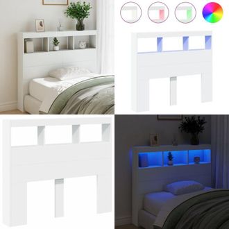 vidaXL Testiera con Contenitore a LED Bianca 120x17x102 cm - Luci LED RGB - Testiera letto