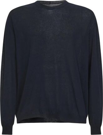 Uma Wang Geribbelde Trui met Ronde Hals - Heren - Ronde hals truien - Blauw - M - Katoen - Truien & Vesten