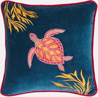 Les-Ottomans Cuscino Tropical in velluto di cotone ricamato