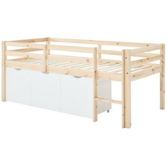 Vente-Unique Letto mezza altezza 90 x 190 cm con contenitori - Pino e MDF - Naturale e bianco - LANIORI