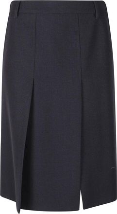 Prada Rokken, Dames, Blauw, M, Leer, Multi-slit Midi Rok