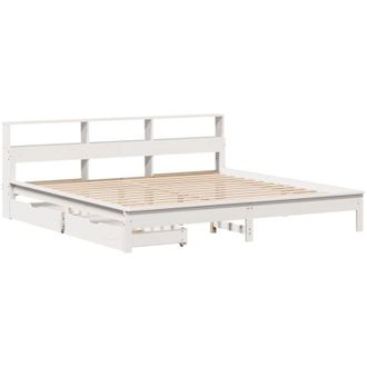 vidaXL Cama Con Estanter&iacute;a Sin Colch&oacute;n Madera Maciza Blanca 180x200 Cm Vidaxl
