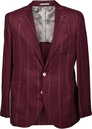 Brunello Cucinelli Red Linen Striped Suit Blazer, Brand Size 50 (US Size 40)
