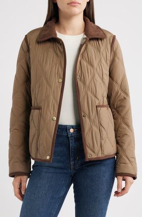 Bernardo Corduroy Trim Quilted Barn Jacket in Shitake at Nordstrom, Size Xx-Large
