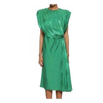 Versace Midi Dresses, female, Green, Size: S Jacquard Silk Draped Midi Dress