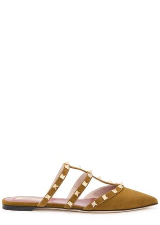 Valentino Garavani Rockstud Suede Mules - Camel - 37 (IT37/ UK4)