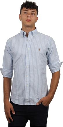 Ralph Lauren Overhemden, Heren, Blauw, S, Katoen, Katoenen Oxford Streep Overhemd