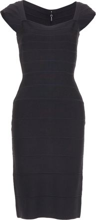 H&eacute;rve L&eacute;ger Kristen black bandage sculpted shoulder open side bodycon dress S