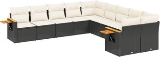 vidaXL Vidaxl - Set De Sof&aacute;s De Jard&iacute;n 10 Pzas Cojines Rat&aacute;n Sint&eacute;tico Negro