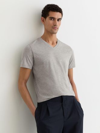 Reiss Grey Melange Cotton V-neck T-shirt, S