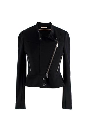 Chloé Black Virgin Wool Peplum Biker Jacket Size XS
