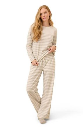 Pact Organic Cotton Cool Stretch Relaxed Sleep Shirt in Winter White Stripe at Nordstrom, Size Small