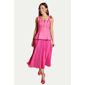 Coast Bow Shoulder Peplum Midi Dress in Pink at Nordstrom, Size 10
