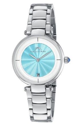 Porsamo Bleu Womens Madison Guilloche Stainless Steel Bracelet Watch, 29mm in Silver/Turquoise at Nordstrom Rack