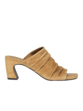 Ash Ruched Suede Slip-On Sandals With Mid-Height Block Heel