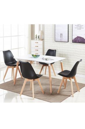 Life Interiors 5PCs Dining Set - a Halo Dining Table & Set of 4 Lorenzo Tulip chairs with Padded Seat in Black
