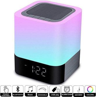 OEM 1 Lampe De Chevet Tactile, Enceinte Bluetooth Portable, Veilleuse Led 48 Couleurs, Lecteur Mp3 Usb, R&eacute;veil Num&eacute;rique Pour Chambre
