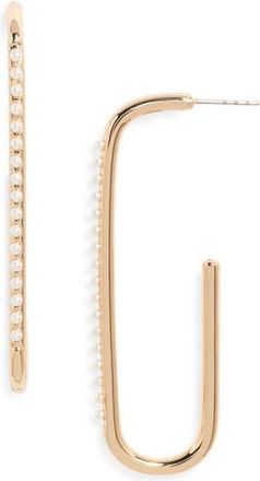 Open Edit Faux Pearl Rectangle Hoop Earrings in White- Gold at Nordstrom Rack