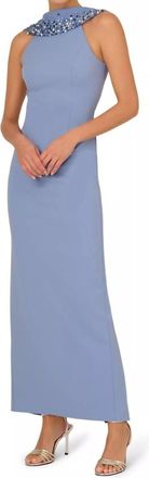 Adrianna Papell Embellished Roll Neck Evening Gown In French Blue