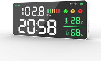 OEM Tuya - Medidor De Decibelios Wifi 4 En 1, Prueba De Temperatura Y Humedad, Despertador, Pantalla Led A Color De 11 Pulgadas, Emparejamiento Inteligent
