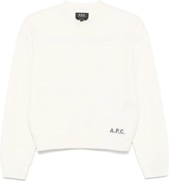 A.P.C. Round-neck Knitwear, female, White, Size: M White Wool Knit Sweater with Logo