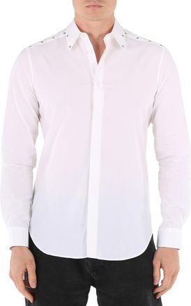Roberto Cavalli Mens Optic White Studded Cotton Long Sleeve Shirt, Brand Size 50 ( US Size 40 )