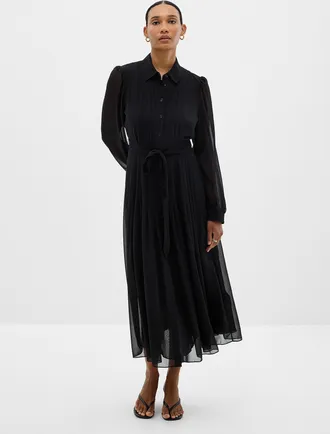 Contemporaine Womens Pleated chiffon shirtdress
