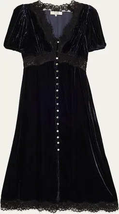 Sea New York Clarice Lace-Trim Velvet Midi Dress