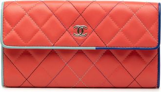 Chanel Multi-Color Pink Leather Long Wallet (Bi-Fold) (Pre-Owned)