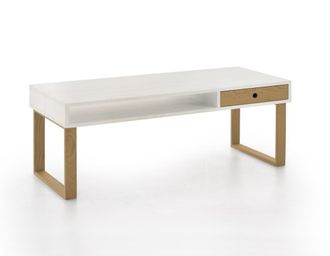 HOGAR 24 Mesa de centro de madera maciza natural, color blanco y encerado