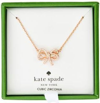 Kate Spade New York bow meets girl pav&eacute; cubic zirconia pendant necklace in Clear/Rose Gold at Nordstrom Rack