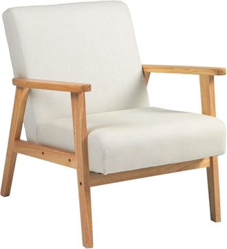 HOMCOM Modern Fabric Accent Chair w/ Rubber Wood Legs Padded Cushion Cream