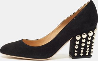 Sergio Rossi Black Suede Studded Block Heel Pumps