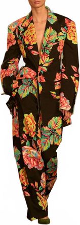 Christopher John Rogers Wide Leg Flat Front Trouser In Technifloral Black