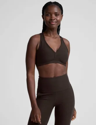 Beyond Yoga Spacedye Lift Your Spirit Bra In Dark Chocolate