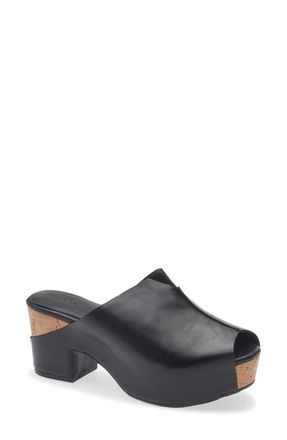 Chocolat Blu Gamma Peep Toe Platform Slide Sandal in Black Leather at Nordstrom, Size 7.5