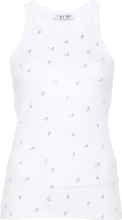 The Attico White Rhinestone-logo Lettering Tank Top