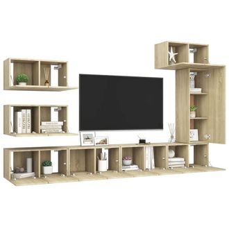 Berkfield Home Modern 8 Piece TV Cabinet Set Sonoma Oak Engineered Wood in Light Tan