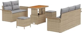 vidaXL Garden Sofa Set Height-Adjustable 8 pcs Beige Poly Rattan vidaXL