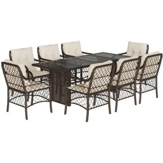 vidaXL Set Comedor Para Jard&iacute;n 9 Pzas Y Cojines Rat&aacute;n Sint&eacute;tico Marr&oacute;n Vidaxl