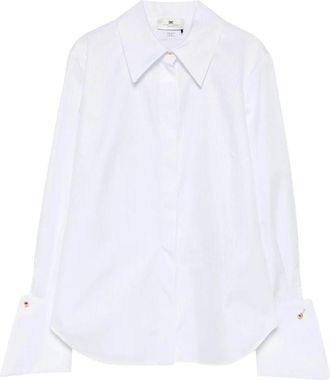 Elisabetta Franchi Gestreept Oversized-Boord Shirt - Dames - Overhemden - Wit - M - Katoen - Overhemden
