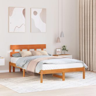 Berkfield Home Bed Frame with Headboard Wax Brown 140x190 cm Solid Wood Pine