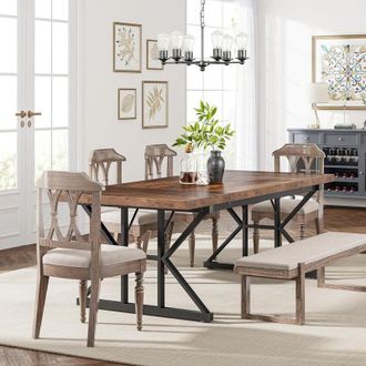Tribesigns Tribesigns Farmhouse Dining Table for 6 People, 63-Inch Rectangular Wood Dining Table, Rustic Kitchen Table with Heavy Duty Metal Legs for Dining